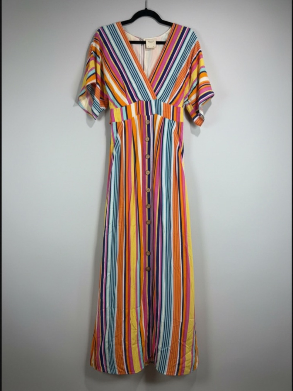 Harper Multicolor Striped V-Neck Button Maxi Dress